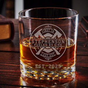 Firefighter Engraved Whiskey Glass - Fireman Rocks Glass, Firefighter Gifts, Gift for Him, Fire Department, Gifts For Firefighters
