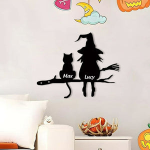 Witch Cat Garden Sign, Black Cat Halloween Decor, Waterproof Metal Yard Signs, Scary Garden Silhouette Creative Stylish Metal Yard Decor for Lawn, Yard, Outdoor Halloween