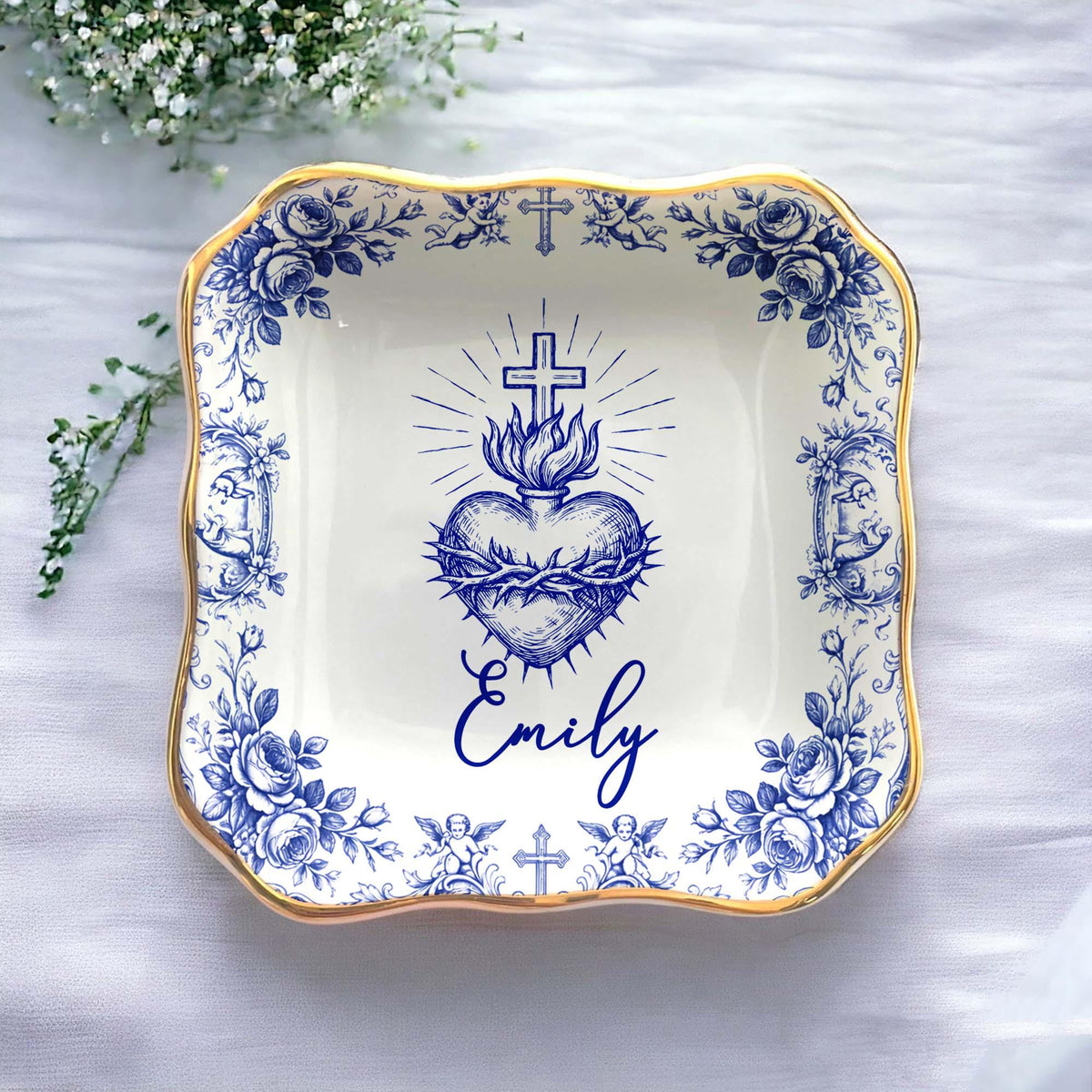 Personalized Sacred Heart and Cross Jewelry Dish, Custom Name Catholic Gift, First Communion Trinket Dish, Confirmation Baptism Ring Tray c00b84f9-b762-423d-961a-bde0fac79c6b-7.jpg