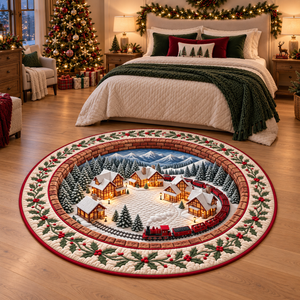 Christmas Village Train Rug, Winter Wonderland Round Floor Mat, Holiday Home Decor, Cozy Christmas Gift c0152aa8-4568-478b-abc8-1dffbe126f5a-banner-2.png
