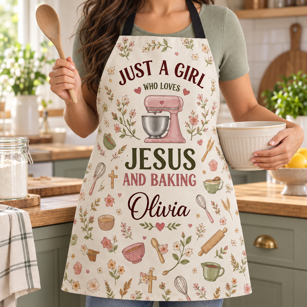 Personalized Just A Girl Who Loves Jesus and Baking Apron Without Pocket,Custom Name Christian Baker Apron, Gift for Christian Woman Baker c02f77df-6368-49d4-a7eb-8b307494b05d-833e790c-b257-4dc1-ba4e-c4caa779d261.png