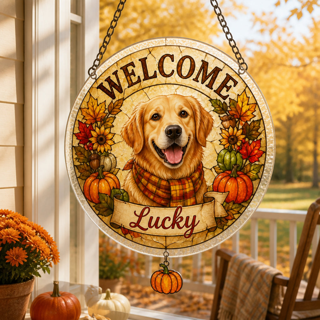 Autumn Welcome Pet Portrait Garden Flag - Personalized 1 Layered Suncatcher with Charm c04048db-5425-4f12-b7be-4d3eeee012e2.jpg