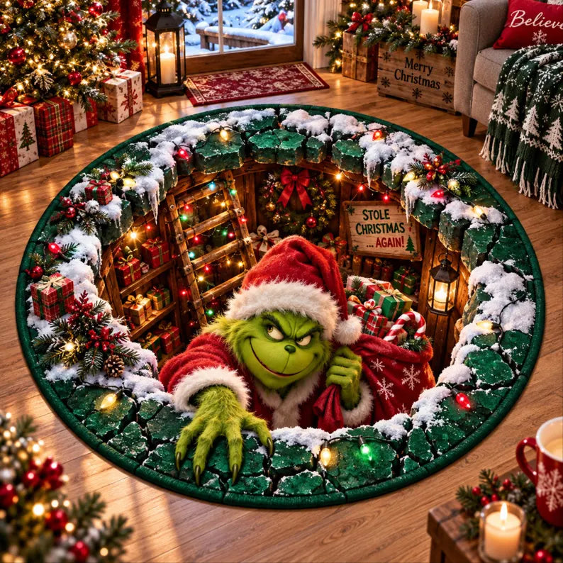 Green Monster Christmas Round Rug, Christmas Green Round Fannel Door Mat, Xmas Home Decor, Christmas Decor Winter Wonderland Gift c048b4af-ecd4-4009-86ba-01773fc49b9d-vccccccccc-2-.webp