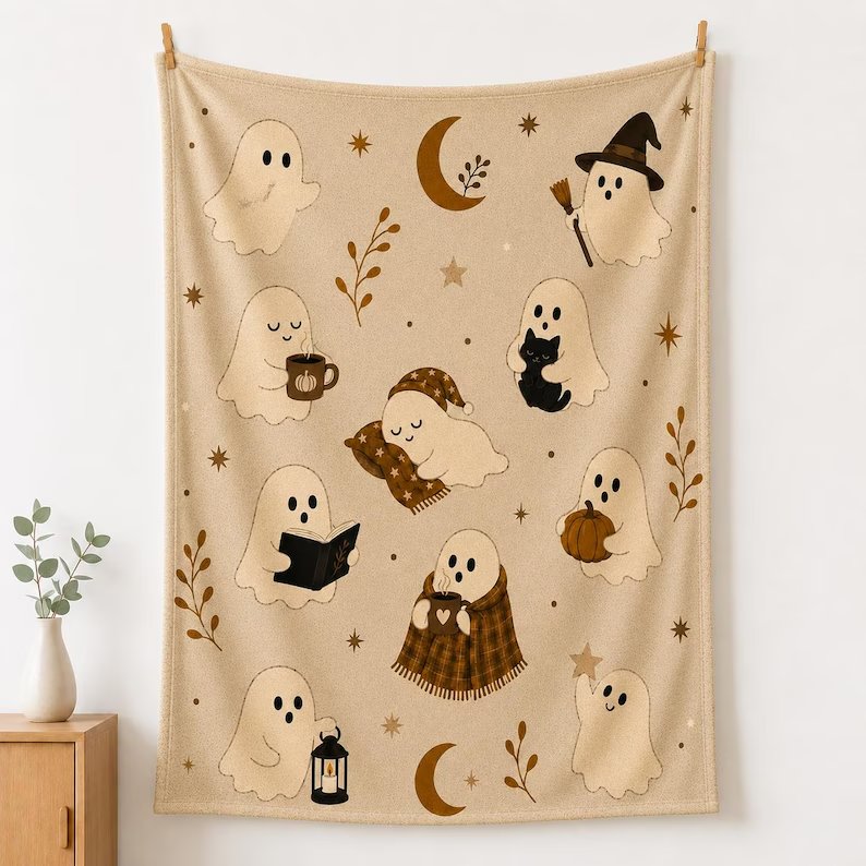 Cute Ghost Halloween Blanket, Cozy Halloween Throw Blanket, Neutral Beige Ghost Decor, Spooky Season Plush Blanket, Fall Couch Blanket Gift c066b958-9d2d-4a88-bfc9-4a4bc53827a1-dfgbvyt-2-.jpg