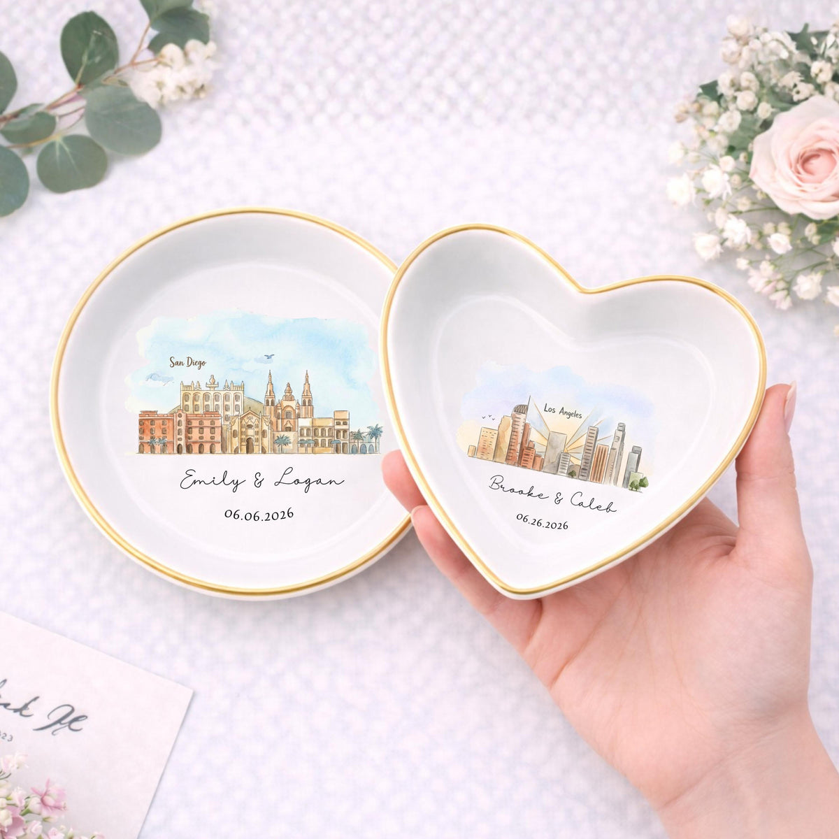 Custom Skyline Ring Dish l Personalized Engagement Trinket Tray l Watercolor Landscape Wedding Keepsake c090992c-9461-4874-bcea-d17a3f57dd72-1.jpg