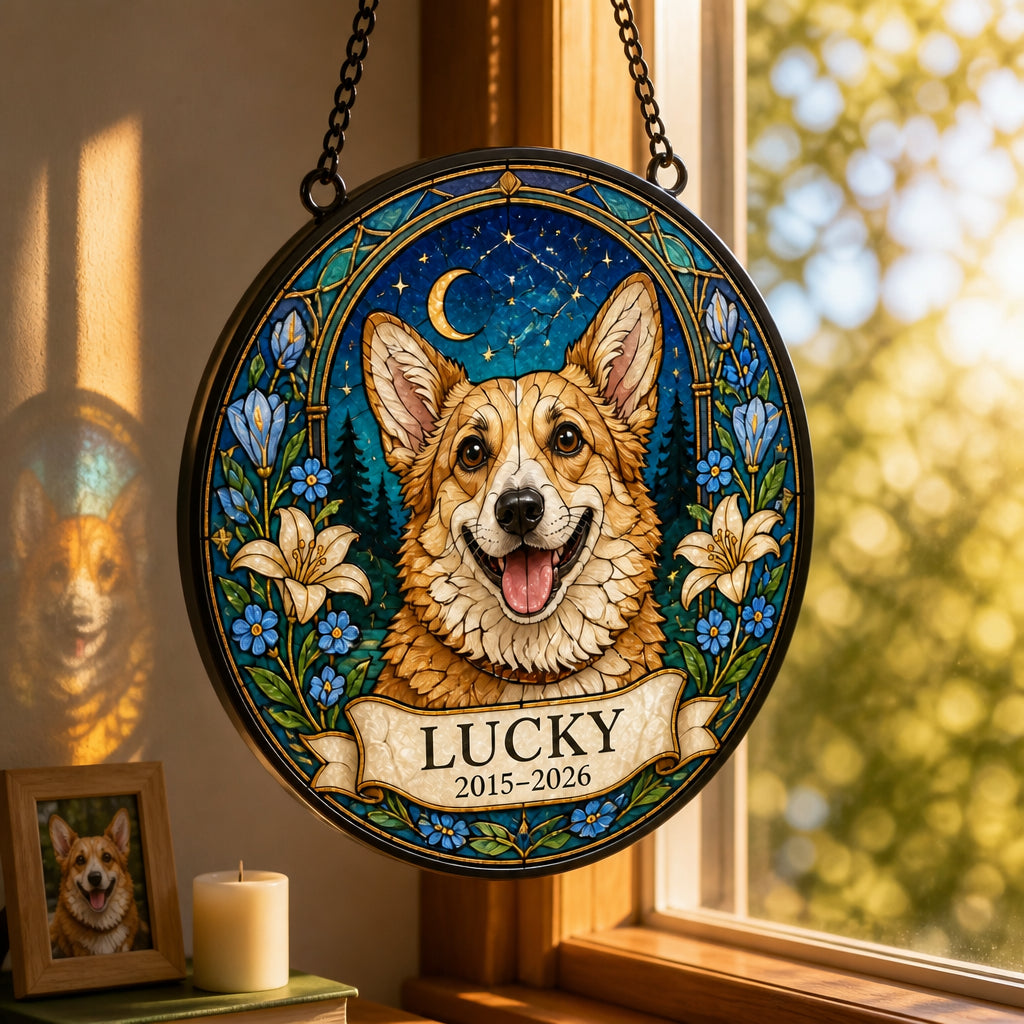 Custom Pet Memorial Stained-Glass Suncatcher – Photo, Name & Years - Personalized Suncatcher Ornament c097d0b9-304c-4de0-b9ce-95195e925c87.jpg