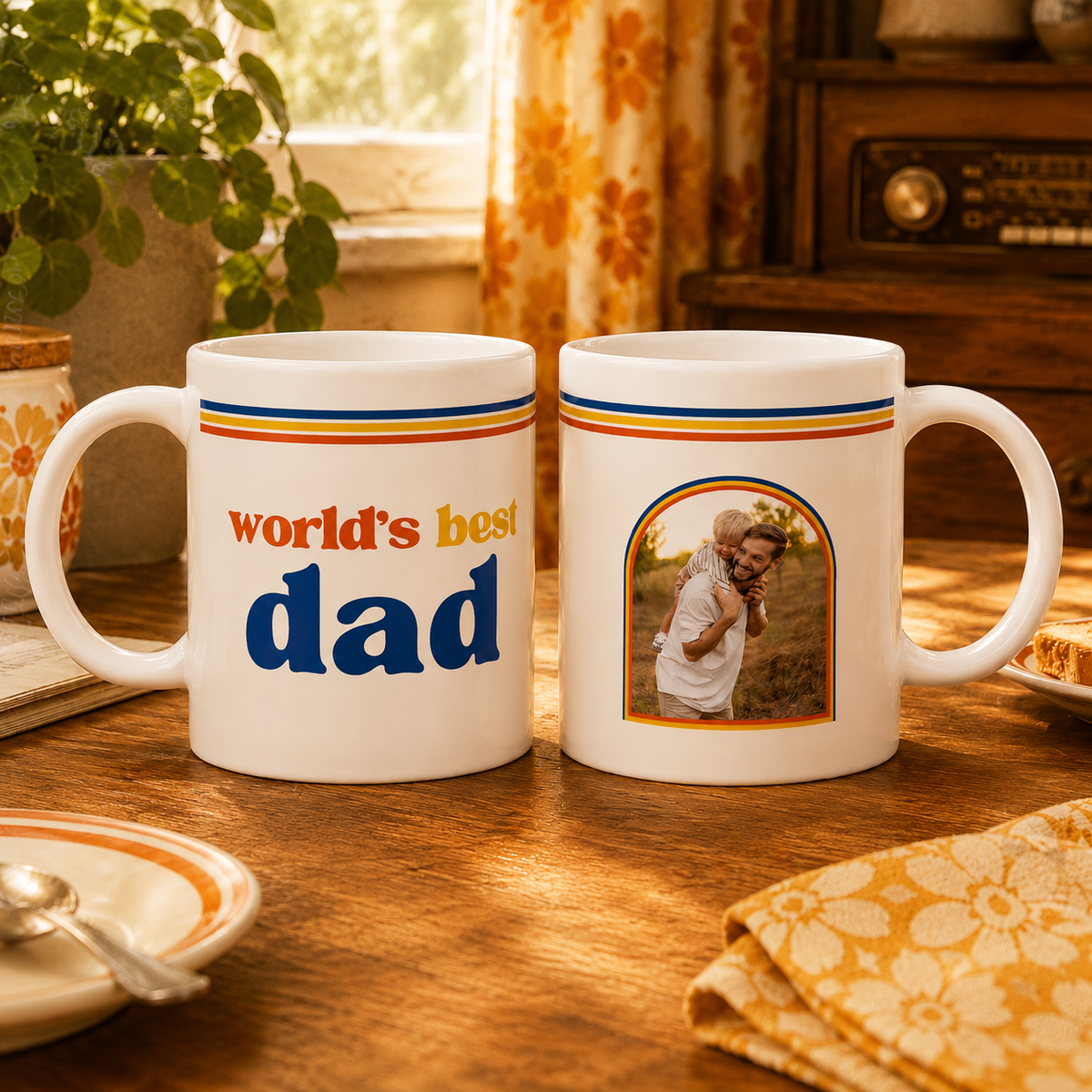 Custom World s Best Dad Photo Mug | Retro 70s Father s Day Gift | Vintage Dad Coffee Cup | New Dad gift | First Father's Day Gift