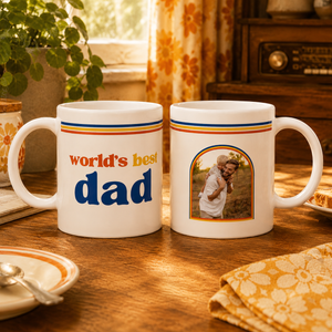Custom World s Best Dad Photo Mug | Retro 70s Father s Day Gift | Vintage Dad Coffee Cup | New Dad gift | First Father's Day Gift