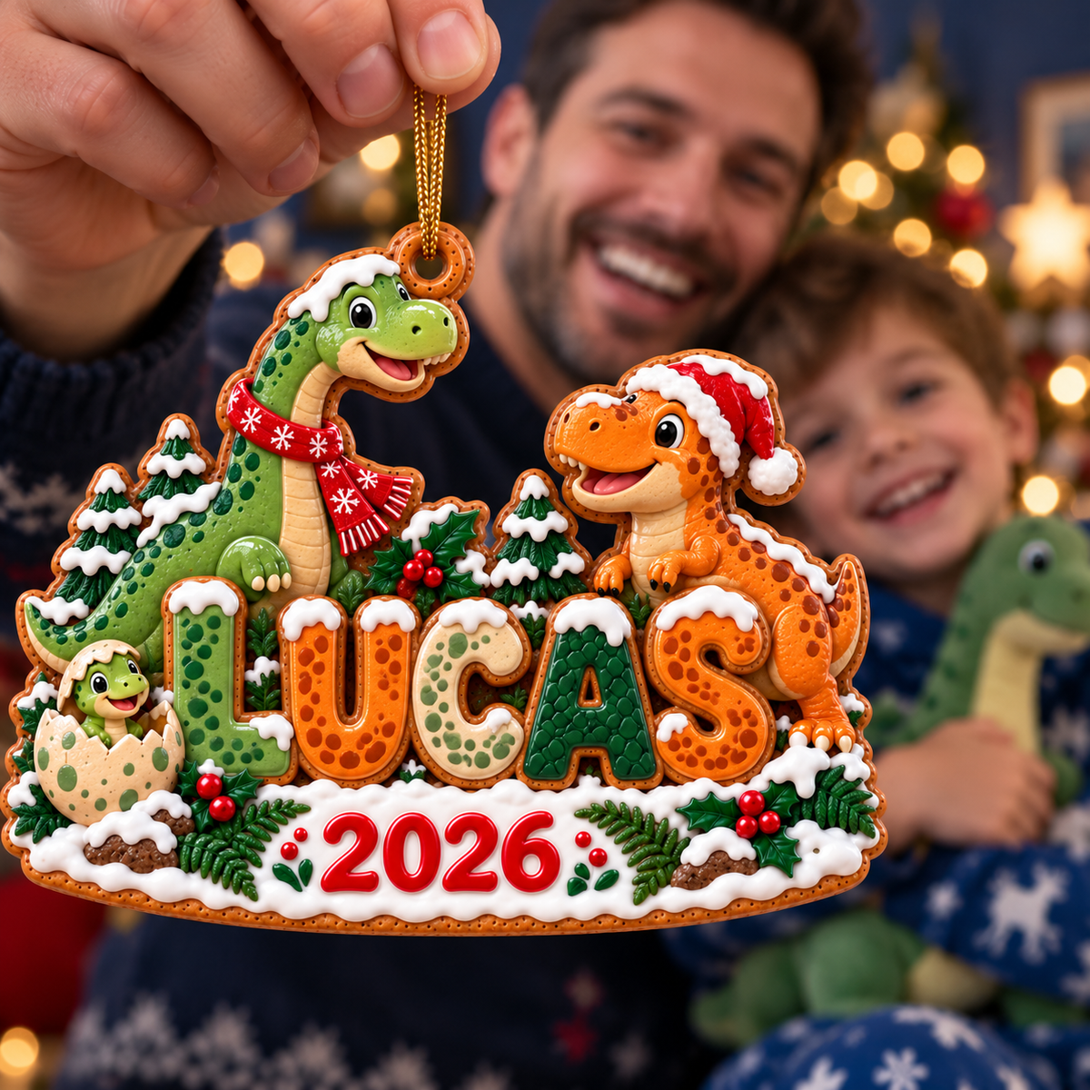 Personalized Dinosaur Christmas Ornament 2026 – Custom Name with Cute Dinosaurs, Holiday Keepsake Gift for Kids and Dinosaur Lovers c0d025db-3537-45d9-9899-09ad6d3408aa-Lucas-dinosaur-Christmas-ornament-3.png