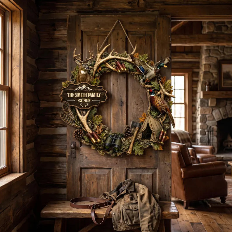Hunting Wreath - Custom Deer & Duck Rustic Wall Decor Wooden Sign, Deer Door Sign, Rustic Hunting Sign,Hunter Lover Gift, Custom Family Name c0ddda04-df2c-42a3-a36b-cbd7a290a8e8-fger-6-.webp