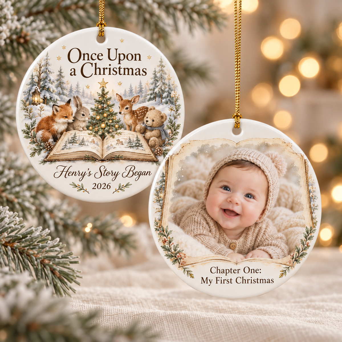 Personalized Baby’s First Christmas Photo Ornament 2026, Double-Sided Woodland Storybook, Custom Name Keepsake, Gift for New Parents c0df42eb-6585-4969-88d2-986061fa8a67-Once-Upon-a-Christmas-Ornament.png