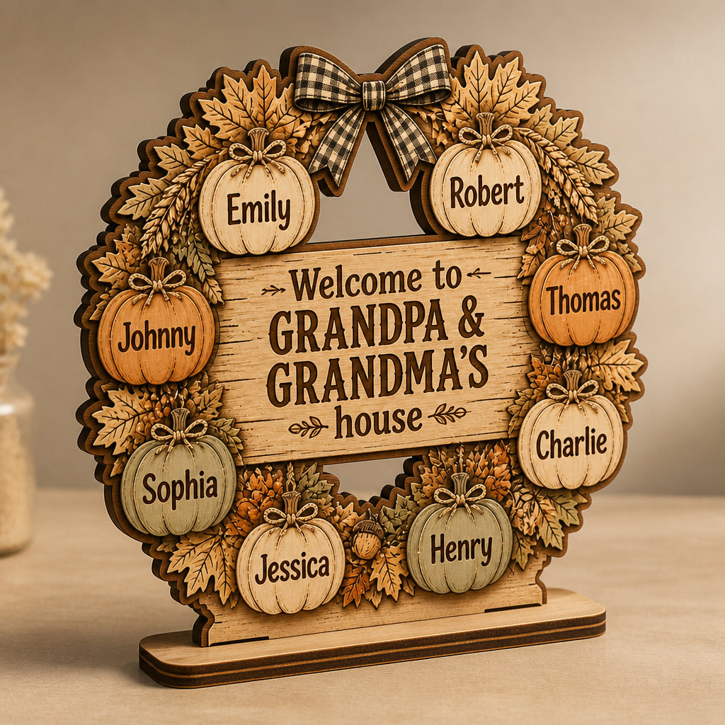 Custom Pumpkin Patch Grandkids Welcome Sign — Fall Tabletop Wood Stand - Personalized Wooden custom shape Standing 2 layer (5mm) c0f251f1-8f06-427d-80c9-9fd0ec5c0eb0.jpg