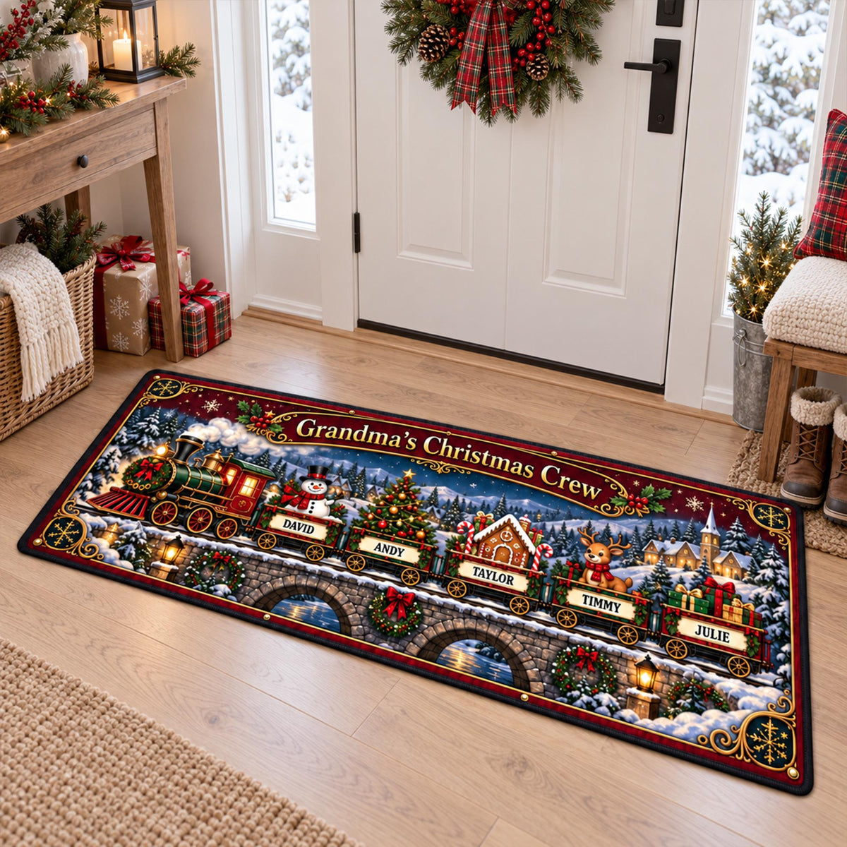 Personalized Grandma's Christmas Crew Runner Rug, Custom Grandkid's Name Train Doormat, Holiday Hallway Carpet, Christmas Home Decor c0fc1922-9a6f-4722-bd0b-b2662c823bd3-4.jpg