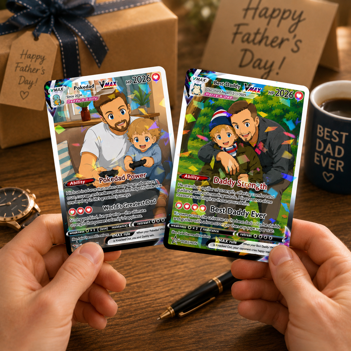 Custom Fathers Day Card, Gift For Dad, Personalized Poke Anniversary Card, Father's Day Gift, Custom Pokemon Card