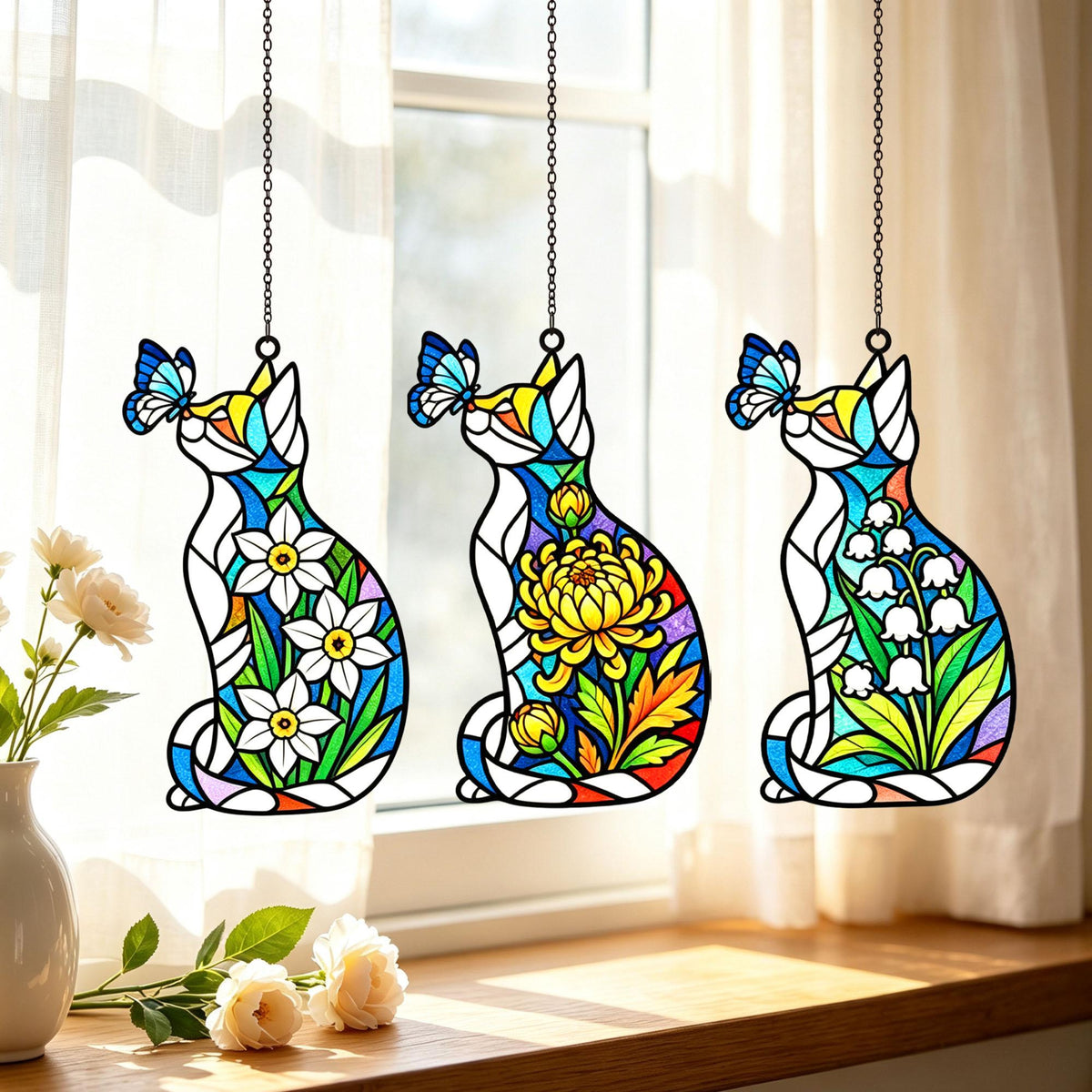 Cute Cat & Birth Month Flower Acrylic Suncatcher, Stained Glass Style Window Hanging, Boho Window Decor,Light Catching Gift for Cat Lovers c1125951-e4d8-4fb9-a3a3-a2de6a5f4bea-1.jpg