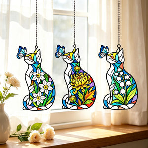 Cute Cat & Birth Month Flower Acrylic Suncatcher, Stained Glass Style Window Hanging, Boho Window Decor,Light Catching Gift for Cat Lovers c1125951-e4d8-4fb9-a3a3-a2de6a5f4bea-1.jpg