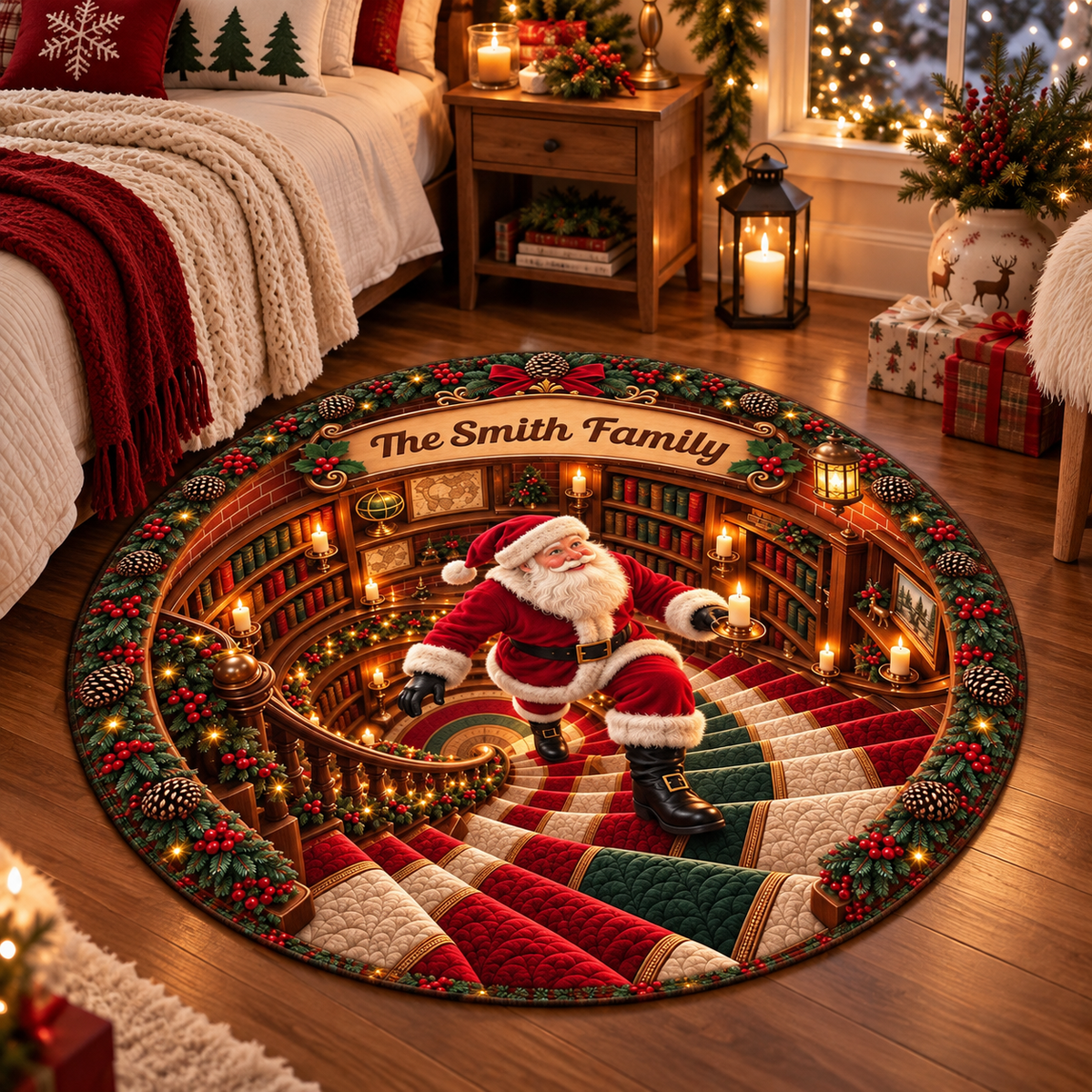 Personalized Santa Claus 3D Hole Round Area Rug, Custom Family Name Holiday Carpet, Optical Illusion Xmas Doormat Decor c117b46e-0470-4893-9122-77c65c91af11-a5c331fb-4407-4082-ba98-ff72199b8415.png
