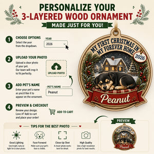 My First Christmas In My Forever Home – Custom Pet Name & Year Ornament - Personalized 3-Layered Wood Ornament c11943eb-38c3-4491-ac25-560390be14d7.jpg