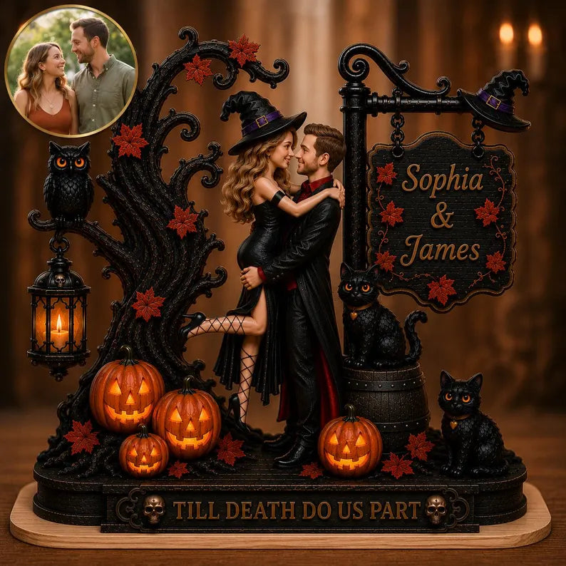 Personalized Till Death Do Us Part Halloween Couple Wooden Plaque, Witch and Wizard Kissing Sign, Gothic Wedding Gift, Romantic Spooky Decor c14cb529-002d-443e-af01-41c11110b89e-fdsdfse-2-.webp