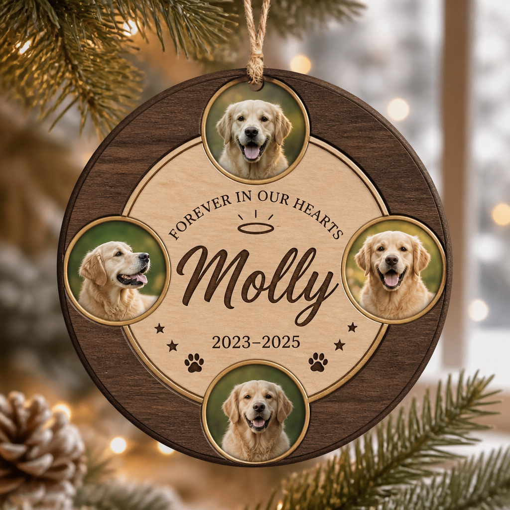Forever In Our Hearts Pet Memorial Photo Ornament - Personalized 3-Layered Wood Ornament c14edcd9-2763-4108-ae4a-5b44d610668f.png