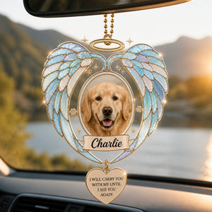 Pet Memorial Angel Wings Car Charm — Photo + Name - Personalized 1 Layered Suncatcher with Charm c173fd88-50ed-485b-9b9e-c9cada6e81b8.jpg