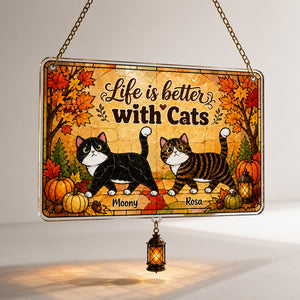Life Is Better With Cats - Autumn Doormat (Upload 2 Pet Photos) - Personalized 1 Layered Suncatcher with Charm c17fe049-5d59-4566-93c1-55ae19a9a033.jpg