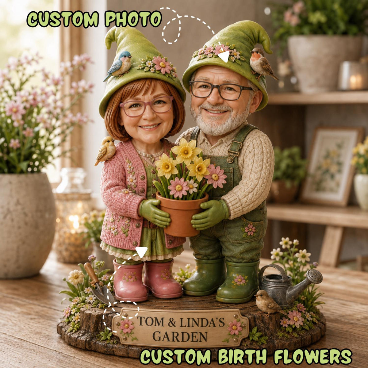 Personalized Garden Gnome Caricature Figurine From Photo, Custom Gardener Decor c18f3278-b7f8-475f-8ab2-213d26766247-12.jpg