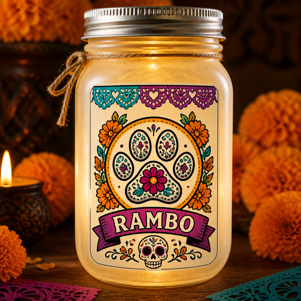 Day of the Dead Pet Memorial Mason Jar Light – Custom Name - Personalized Mason Jar Light c19d454e-8568-484d-9d21-1ff390d73cbc.jpg