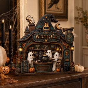 Whimsical Witch Coffee Shop Wooden Block, Halloween Ghost Cafe Decor, Autumn Tiered Tray Sign, Spooky Kitchen Shelf Ornament Accent c1a474f9-3f21-46dd-a6df-fe4b9941cdf9-1.jpg