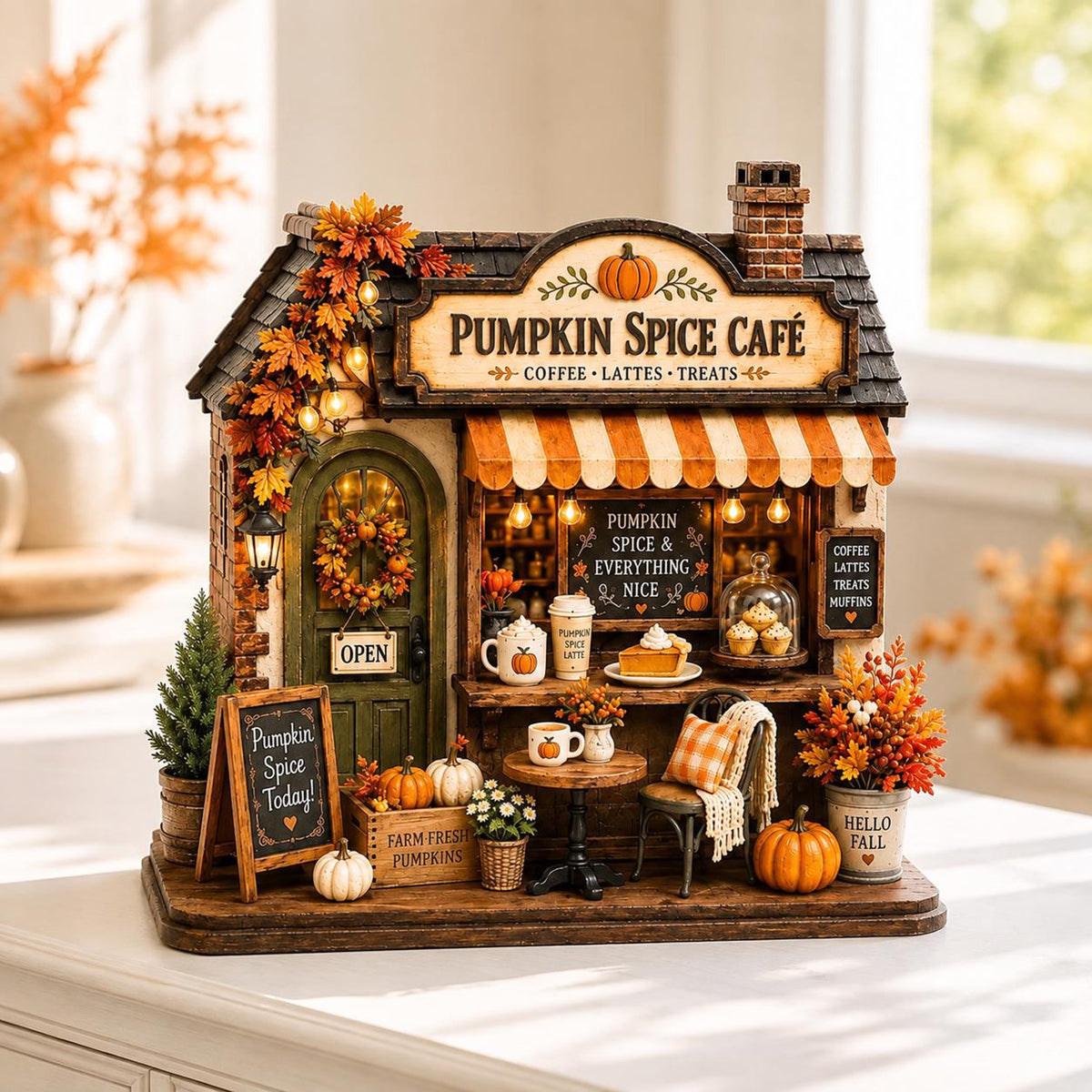 Personalized Autumn Coffee Shop Wooden Block, Custom Fall Café Shelf Decor, Rustic Harvest Village House, Cozy Thanksgiving Gift c1bb3edb-0ab8-436c-8651-0681f4448873-6.jpg