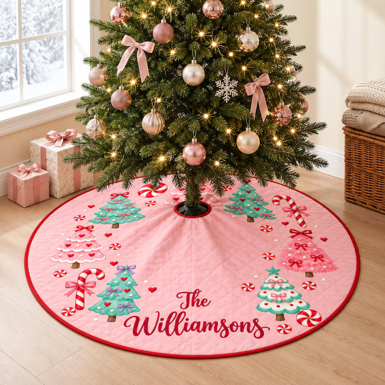 Custom Christmas Pinky Tree Skirt With Your Family Name, Gift For Family c1d25ed1-457d-45eb-a5a9-b4afea12082b-y1.png