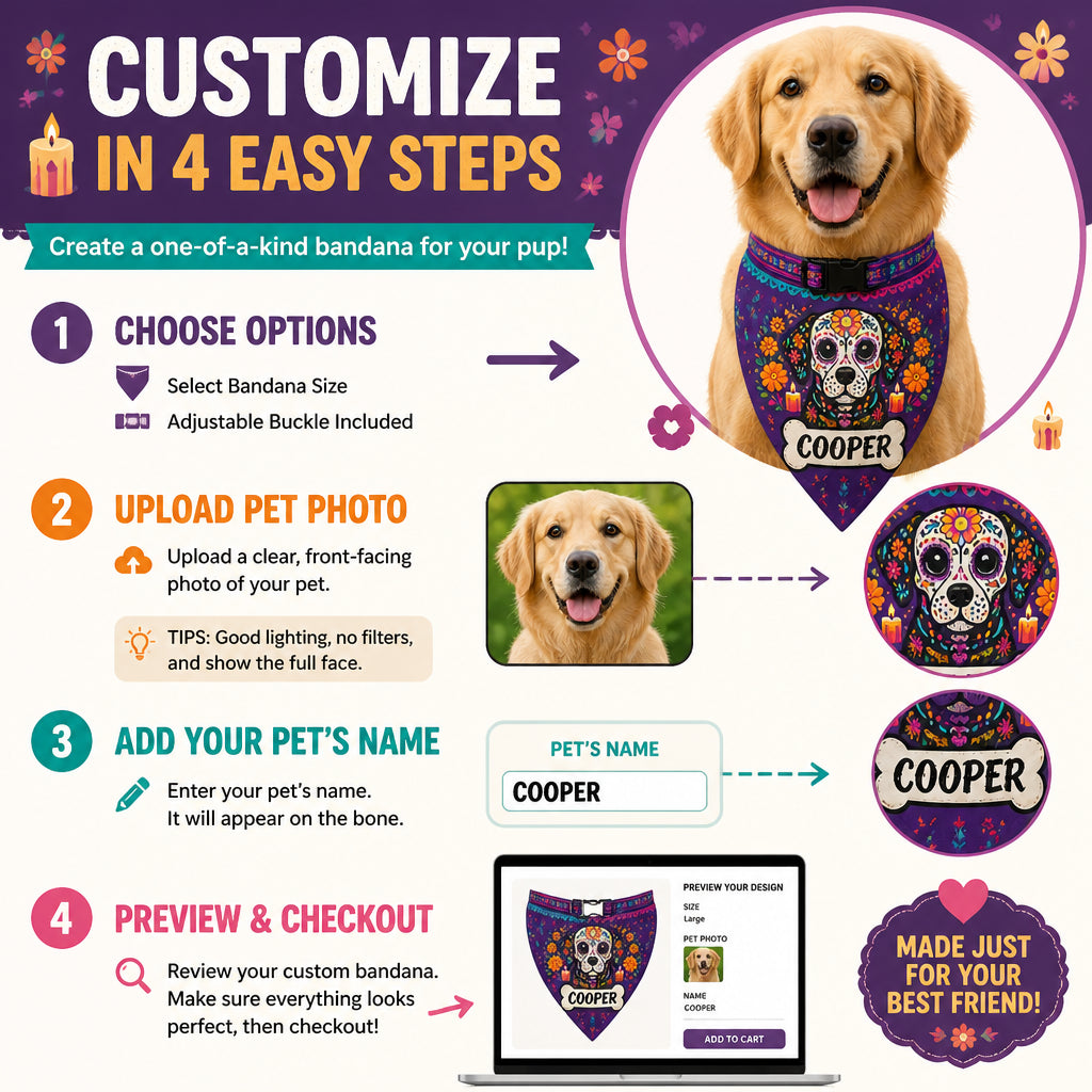 Día de los Muertos Pet Bandana – Custom Name - Personalized Pet Bandana Collar With Adjustable Buckle c1f257e1-4a23-4a8c-88cd-434395e29b8b.jpg