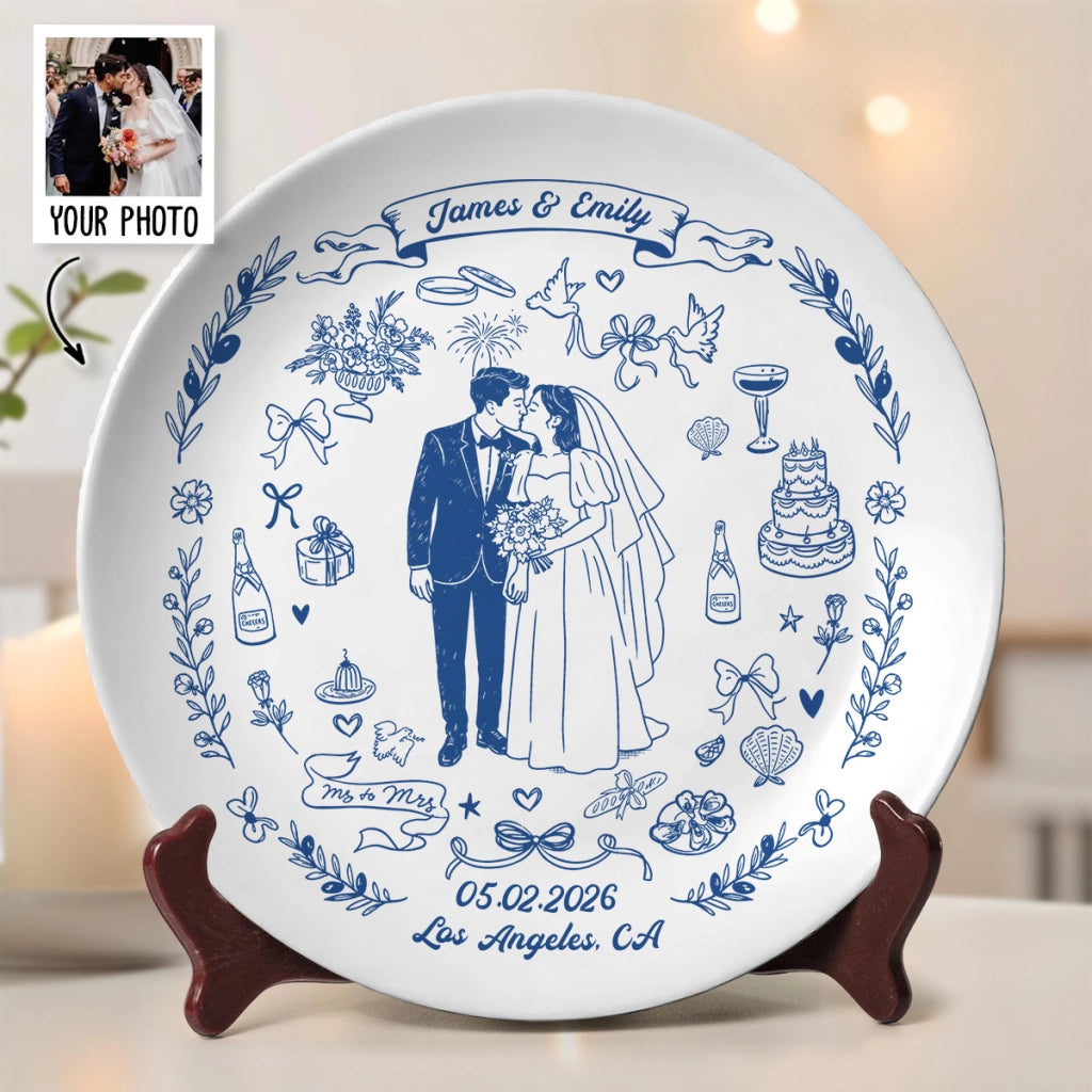 Our Wedding - Personalized Ceramic Plate - Wedding Gift, Anniversary Gift For Couple c1f96da9-2295-413b-9c6e-a19750c426bf-1.webp