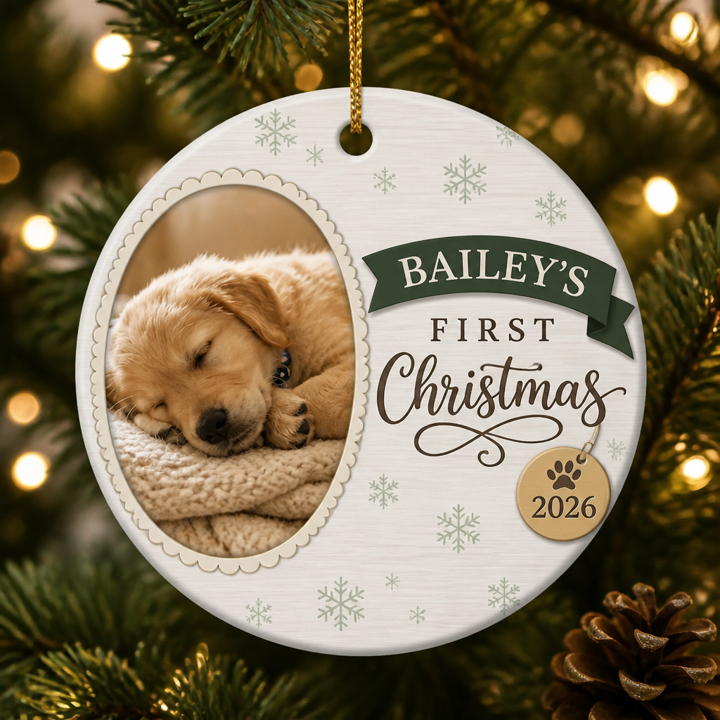 Pet's First Christmas Photo Ornament – Name & Year - Personalized Aluminum Ornament c1fff133-ea52-4740-86c9-6319eca11f11.png