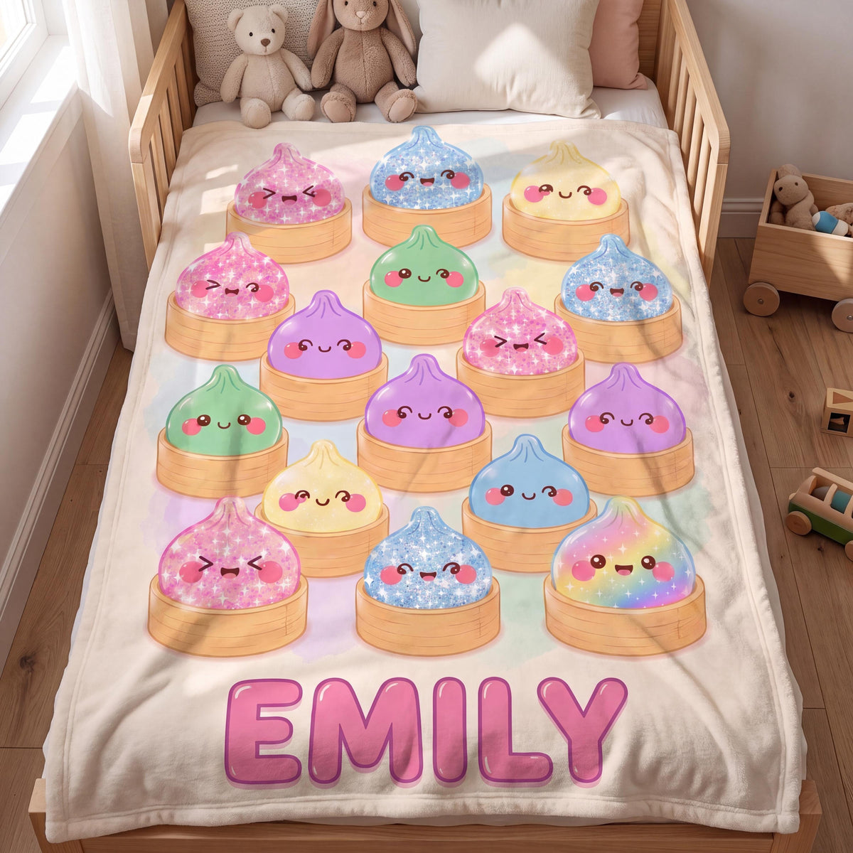 Personalized Squishy Dumpling Flannel Blanket, Custom Pastel Kawaii Throw, Cute Name Bedding Gift for Girls c216b25b-e2e5-47c3-9b24-9ec124155a5f-7.jpg