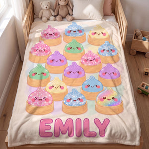 Personalized Squishy Dumpling Flannel Blanket, Custom Pastel Kawaii Throw, Cute Name Bedding Gift for Girls c216b25b-e2e5-47c3-9b24-9ec124155a5f-7.jpg