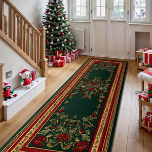 Luxury Christmas Poinsettia Runner Rug, Elegant Green and Red Holiday Carpet with Gold Floral Design for Hallway, Entryway,Living Room Décor c2233ee0-e5ea-46e1-bd82-5f60f4743dc2-4.jpg