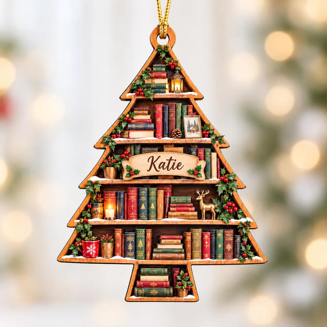 Custom Book Lover Christmas Tree Wood Ornament, Personalized Bookshelf Reader Decor 2026, Bookish Librarian Keepsake Gift c23c17b8-122b-4a3e-b614-c3446eb2d1ae-2.webp