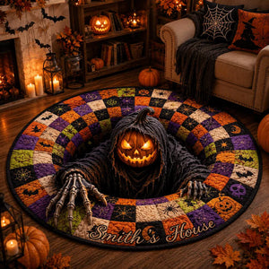 Personalized Quilted Round Halloween Rug, Custom Name Pumpkin Reaper Rug, Spooky Patchwork Decor, Gothic Horror Doormat, Halloween Gift c252cd44-3c48-4e5f-ab20-c448ace9362b-fghfghgf-2-.webp