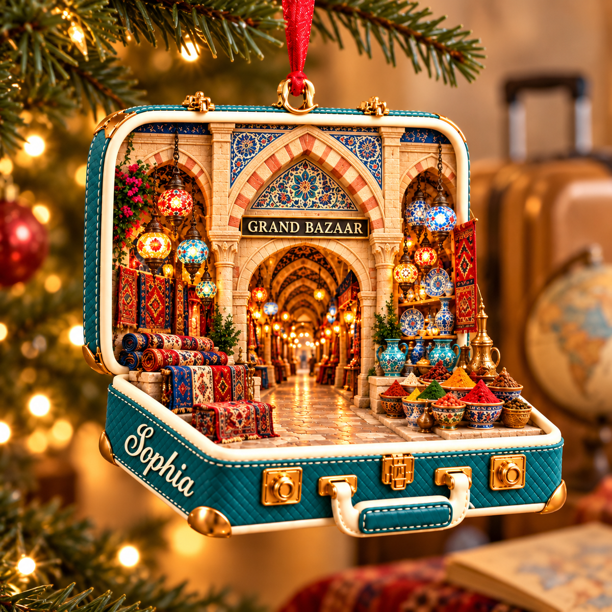 Personalized Grand Bazaar 3D Suitcase Christmas Ornament – Istanbul Travel Souvenir & Gift for Turkey Lovers c25d7f38-dbbf-41a1-a39e-d2c3d9f0efb9-Teal-Grand-Bazaar-Ornament-on-Christmas-Fir-1.png