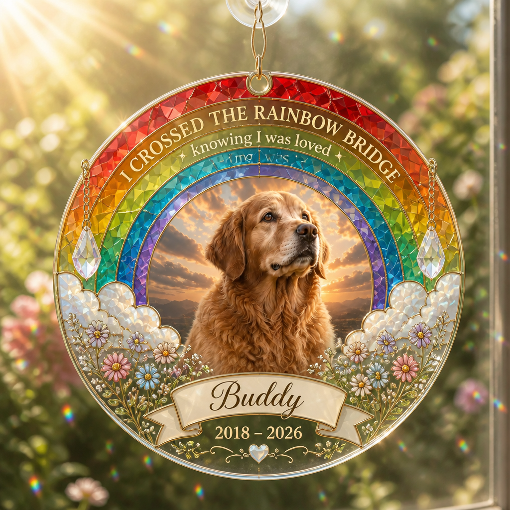 Rainbow Bridge Pet Memorial Suncatcher – Photo, Name & Years - Personalized Suncatcher Stained Glass c25e264e-21f8-44b0-9acb-9a8d149df68b.png