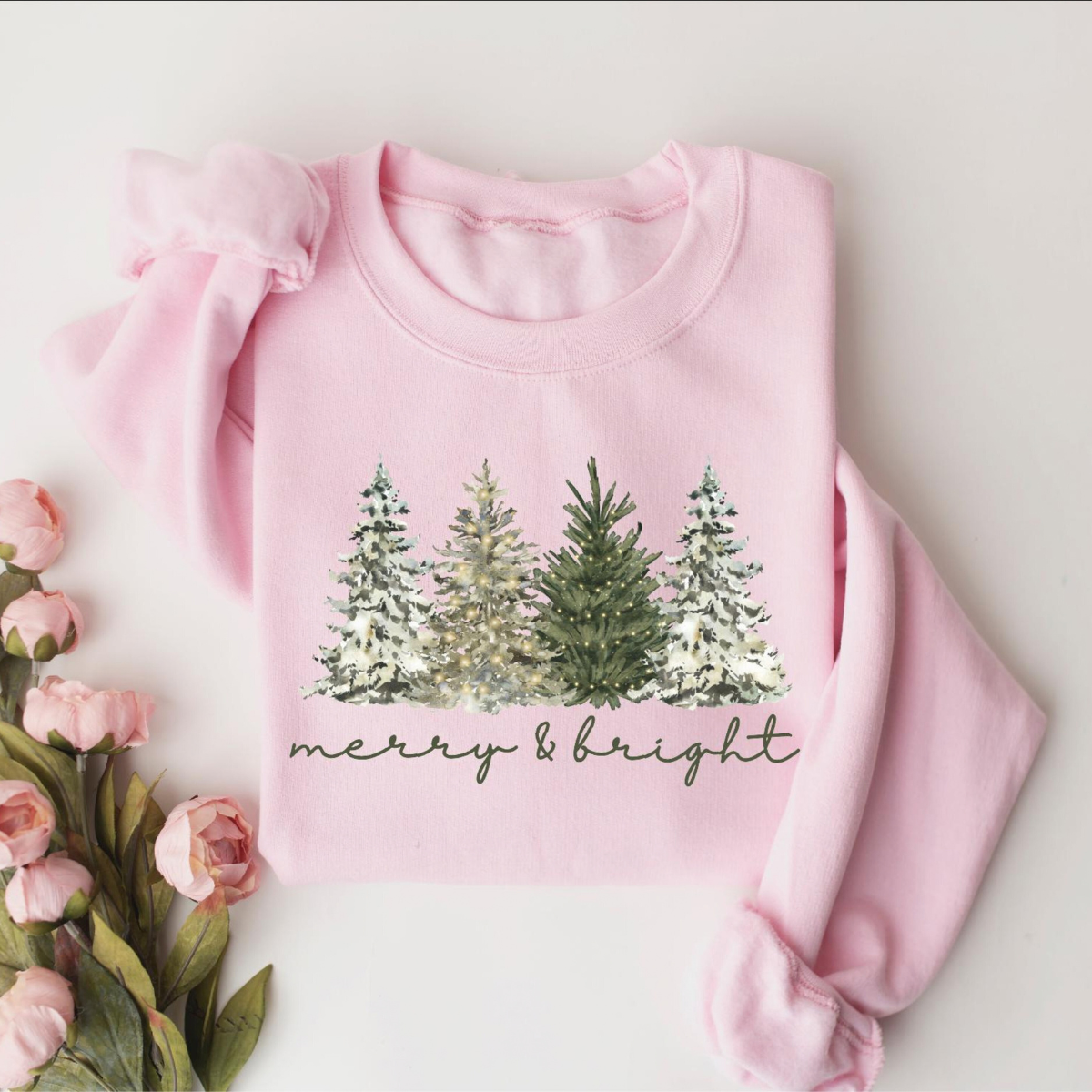 Merry& Bright Christmas Tree Sweatshirt, Womens Festive Holiday Sweater, Cute Family Xmas Gift c26d3d13-bd7a-40e0-8225-037457325def-1.png