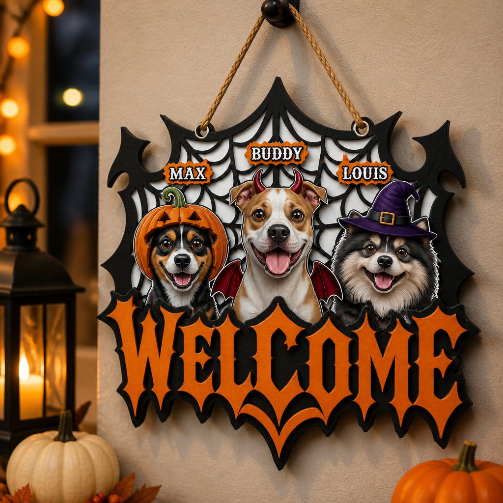 Halloween Dog Welcome Wood–Acrylic Sign — Upload 1–3 Pets & Names - Personalized Wood Acrylic Sign c2847bb6-f327-4235-87bf-0db33671fdf9.jpg