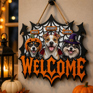 Halloween Dog Welcome Wood–Acrylic Sign — Upload 1–3 Pets & Names - Personalized Wood Acrylic Sign c2847bb6-f327-4235-87bf-0db33671fdf9.jpg