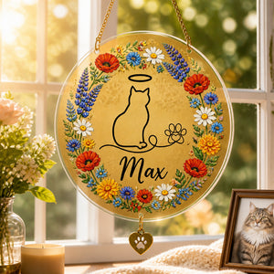 Angel Cat Memorial Floral Doormat (Personalized Name) - Personalized 1 Layered Suncatcher with Charm c287af1c-a564-4419-87af-6ed874065085.jpg