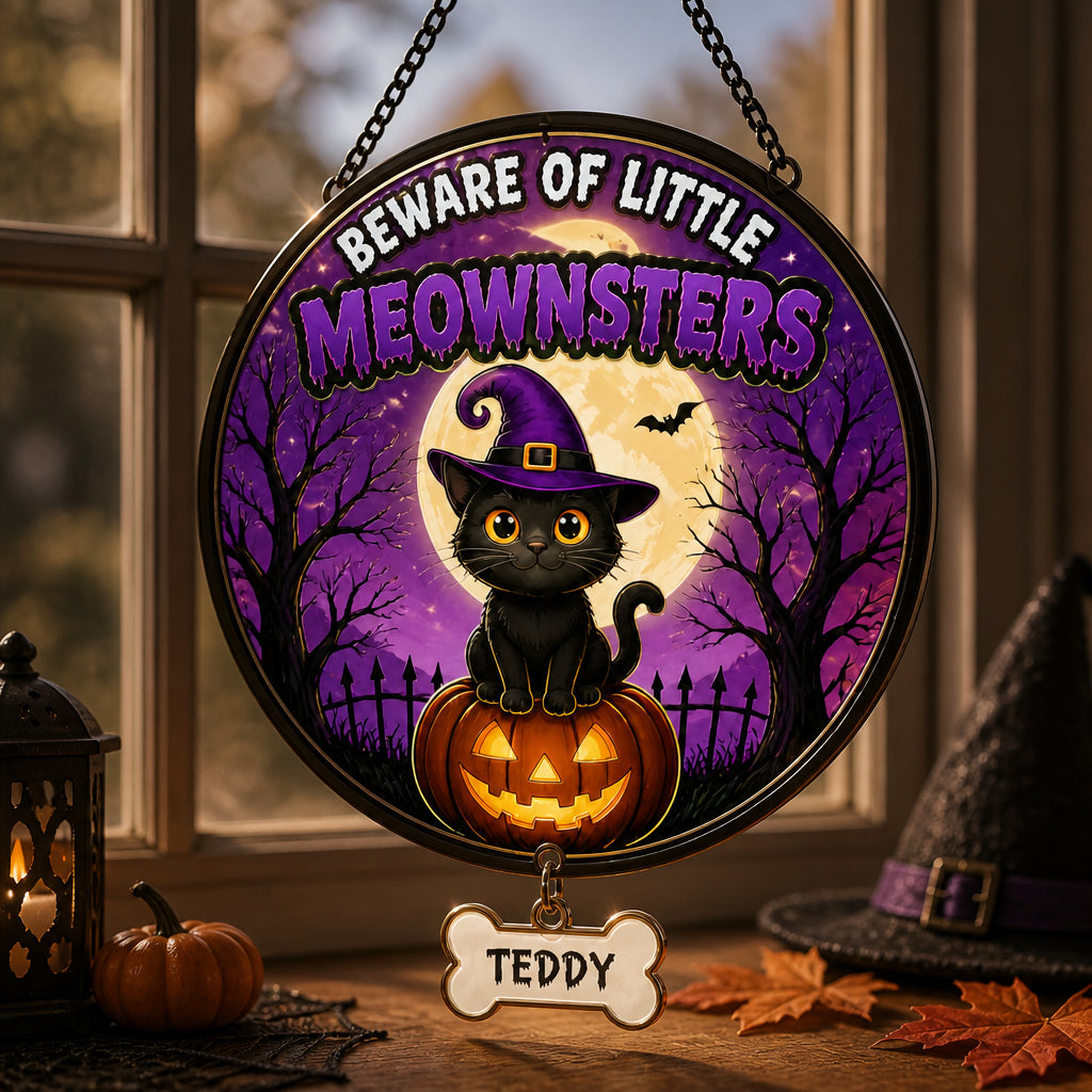 Halloween Cat Garden Flag – Beware of Little Meownsters (Personalized Name) - Personalized 1 Layered Suncatcher with Charm c297b50a-18ec-4393-9507-2eb3ed80eaa1.jpg