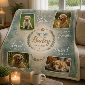 Pet Memorial Photo Collage Blanket — Your Life Was a Blessing - Personalized Blanket c2a198aa-c625-43a2-9ecf-315853b30885.jpg