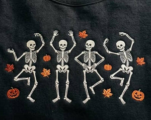 Embroidered Skeleton Sweatshirt: Halloween Dancing Skeletons, Autumn Leaves, Pumpkins c2a4b9e6-e934-4420-8ef8-6b98a4b51ab0-r5reki.jpg