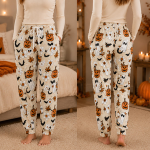 Ghost Pumpkin Halloween Pajama Pants, Women's Wide Leg Pajama Pants, Cute Spooky Lounge Pants, Fall Sleepwear, Halloween Gift for Her c2bf0353-7907-401b-a1ee-9e691633f146-3.png