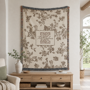Toile monogram blanket personalized woven throw, last name floral throw for couch, personalized house warming gift, newly married, c2d50c49-b135-45b9-b854-363d28369903-banner-1.png